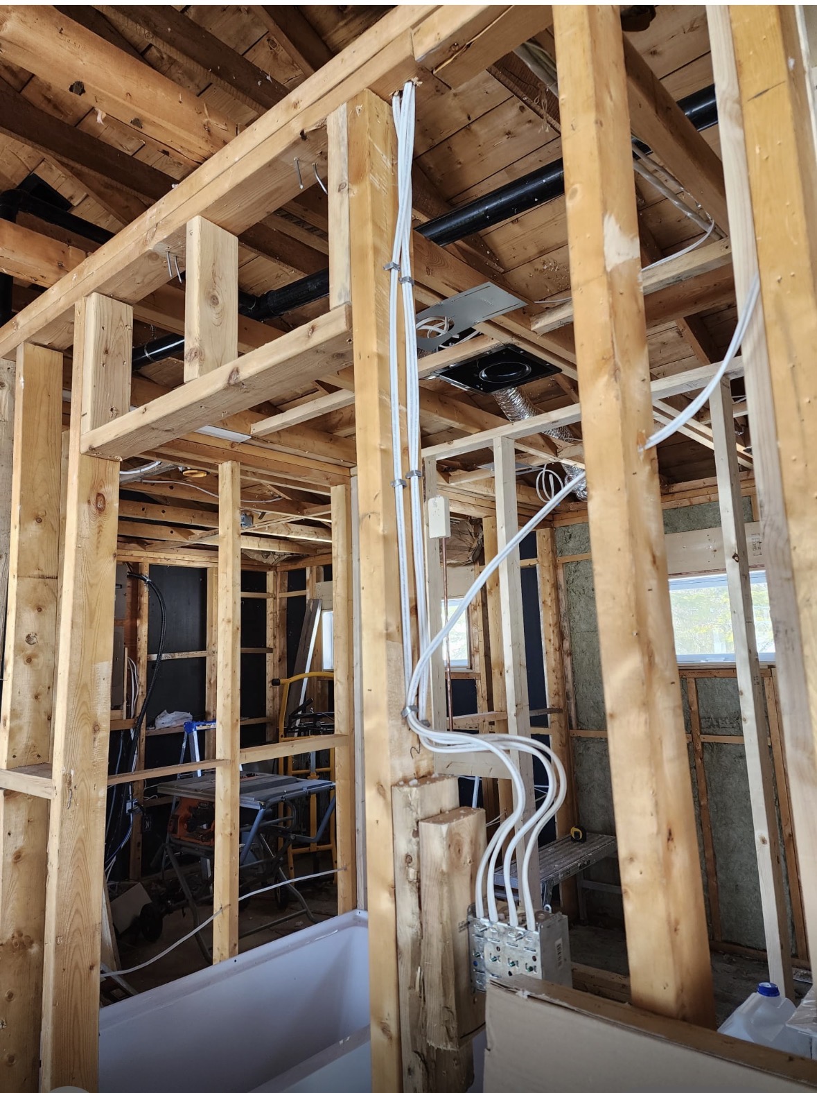 Bathroom framing and wiring in progress