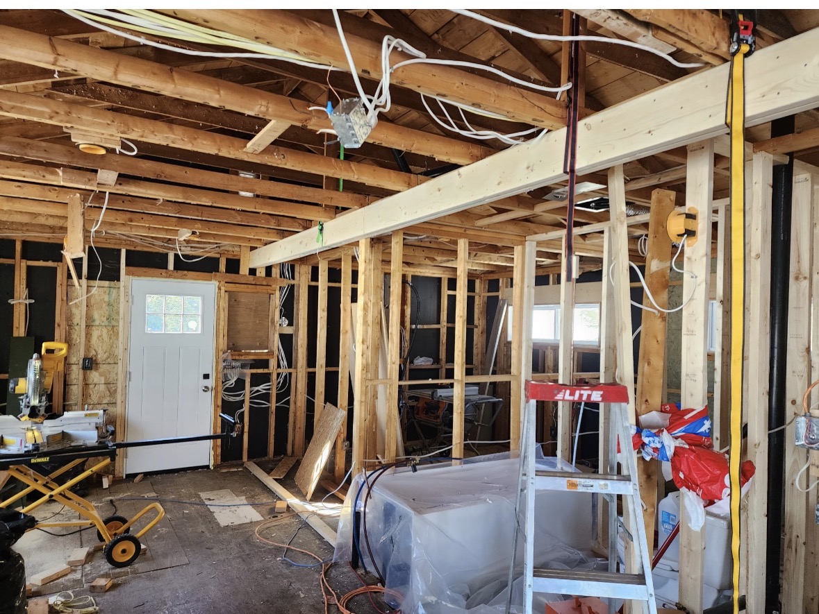 Interior wall framing and electrical rough-in